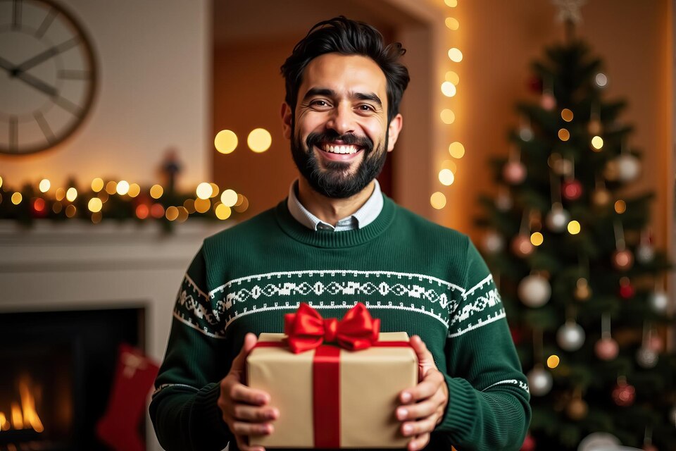 smiling-man-holding-holiday-gift